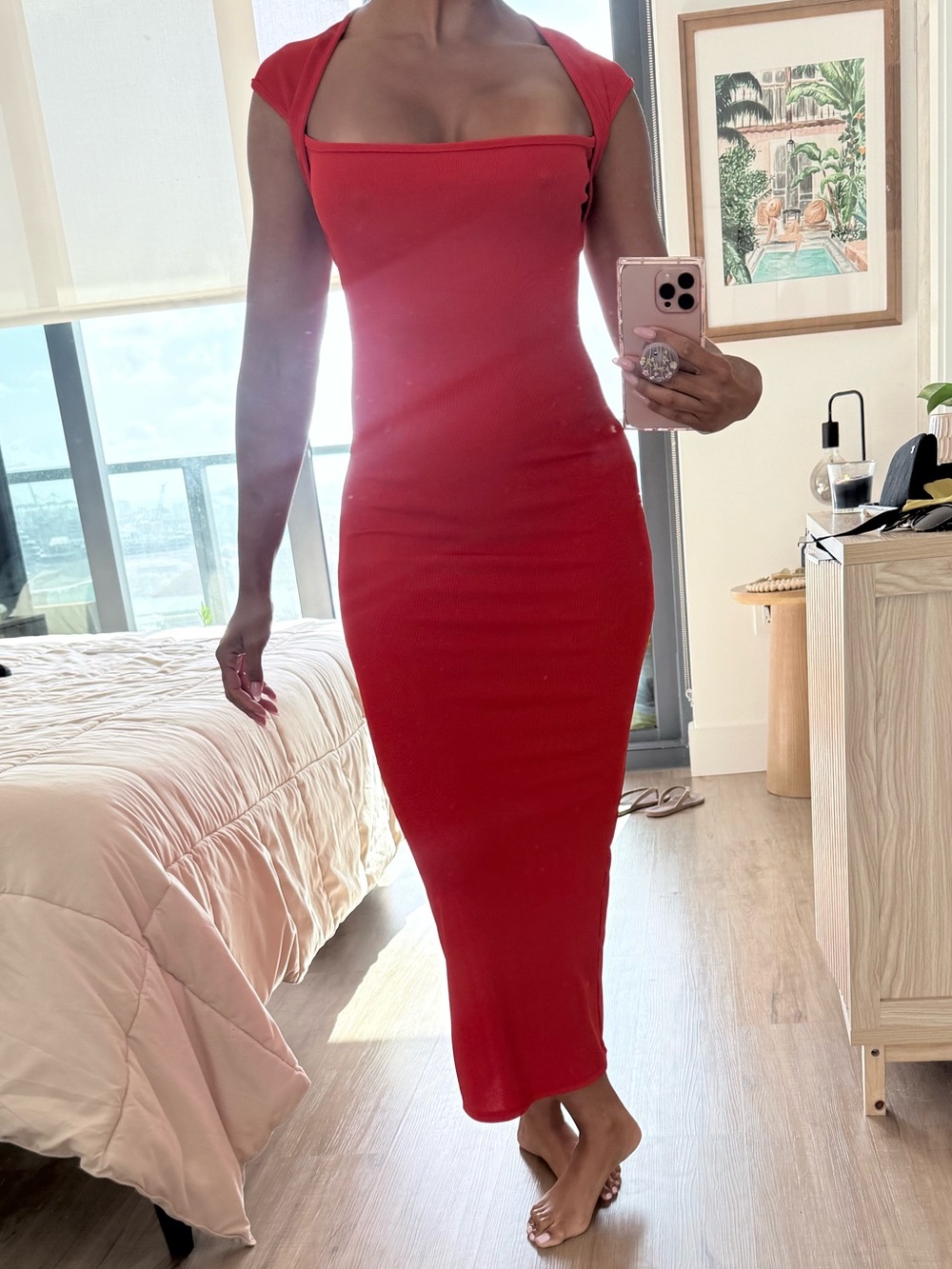 Fashion Nova Red Square-Neck Maxi Bodycon Dress